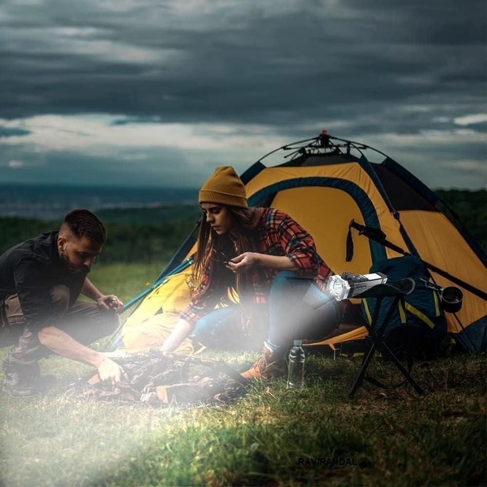 Portable Rechargeable LED Flashlight – Torch with Power Bank & Safety Tools