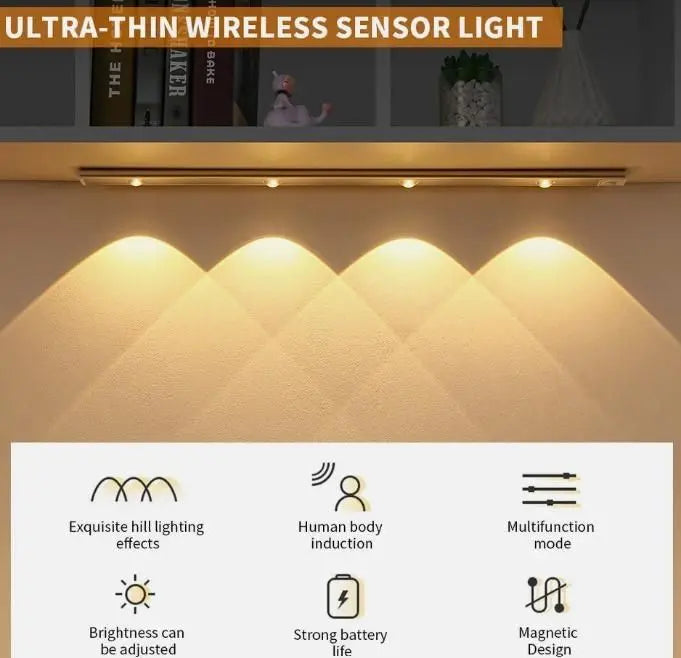 Rechargeable LED Motion Sensor Cabinet Light – USB Powered | Wireless & Stick-On | Warm White (3-Pack) GearNexa