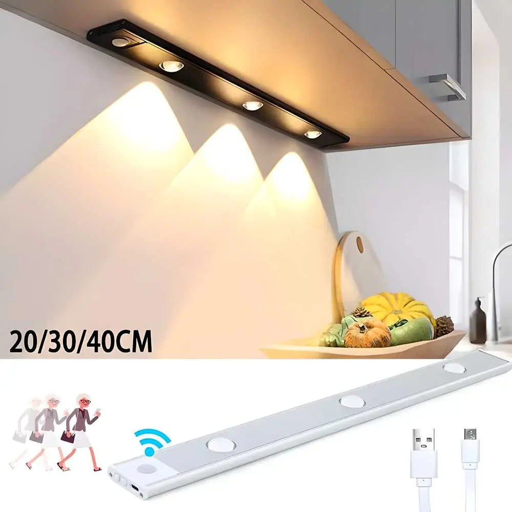 Rechargeable LED Motion Sensor Cabinet Light – USB Powered | Wireless & Stick-On | Warm White (3-Pack) GearNexa