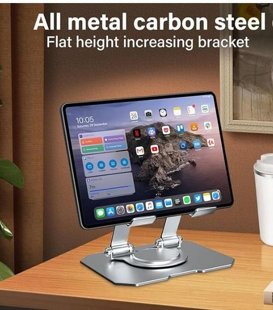 360° Rotating Metal Tablet Stand – Adjustable Carbon Steel Holder GearNexa
