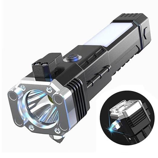 Portable Rechargeable LED Flashlight – Torch with Power Bank & Safety Tools