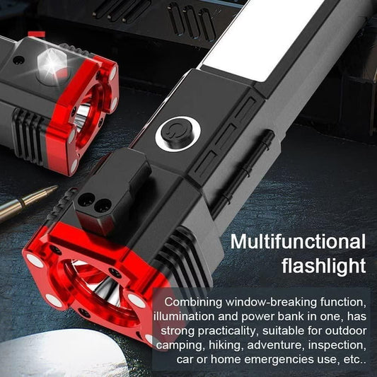 Portable Rechargeable LED Flashlight – Torch with Power Bank & Safety Tools